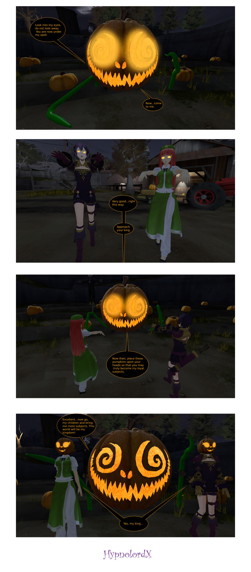 3d absurdres bernadetta_von_varley braid breasts comic dialogue empty_eyes expressionless femsub fire_emblem fire_emblem_three_houses glowing glowing_eyes hair_ornament halloween hong_meiling hypnolordx jack_o'_lantern long_hair nintendo open_mouth pumpkin purple_hair red_hair short_hair standing standing_at_attention text touhou twintails yellow_eyes