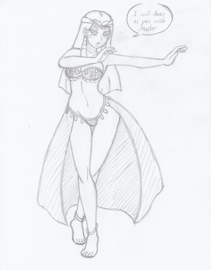 absurdres anklet barefoot breasts dancer dancing egyptian feet female_only femsub harem_outfit ishizu_ishtar kobi94 large_breasts long_hair open_mouth sketch text thong yu-gi-oh!