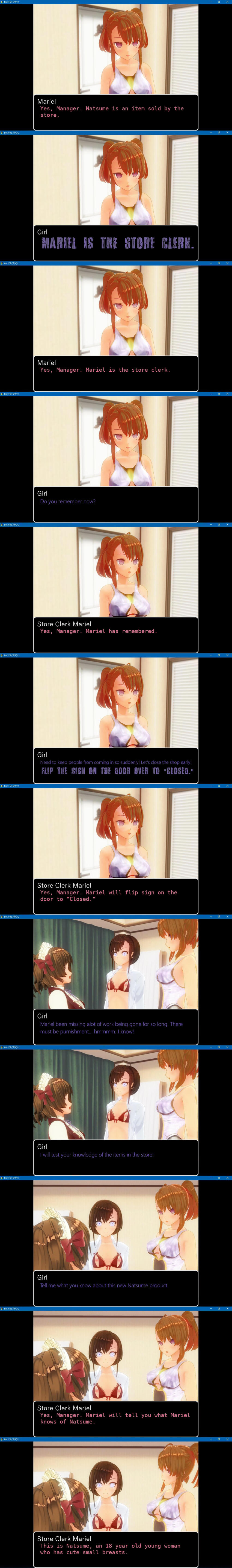 3d absurdres breasts brown_hair comic custom_maid_3d_2 empty_eyes femdom femsub hard_translated kamen_writer_mc lingerie natsume_(mc_trap_town) nipples red_hair small_breasts symbol_in_eyes text translated trigger underwear