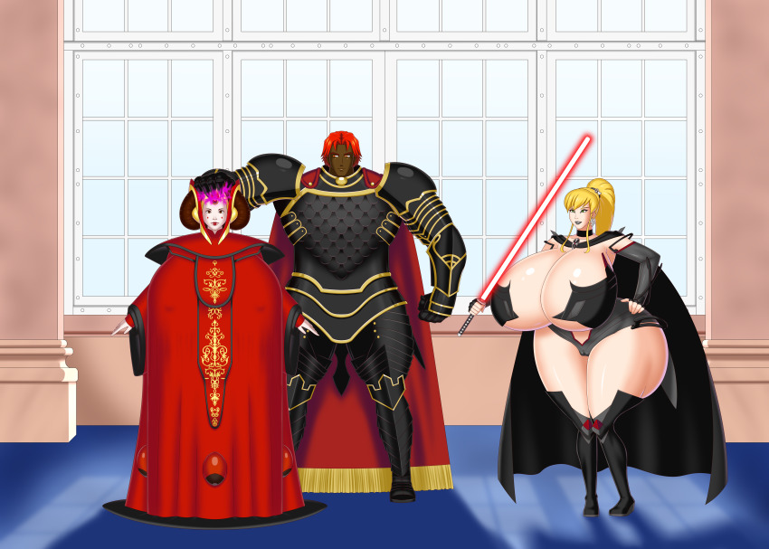 absurdres ass blonde_hair bluebullpen breasts brown_hair cleavage crimson_(stepfordcrimson) earrings electricity empty_eyes femsub hand_on_head henry_d._damien_(shadowprince50) huge_ass huge_breasts hyper_breasts large_ass large_breasts maledom milf multiple_girls original padme_amidala star_wars