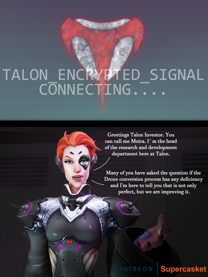 3d absurdres breasts drone female_only large_breasts moira_o'deorain overwatch source_filmmaker supercasket text