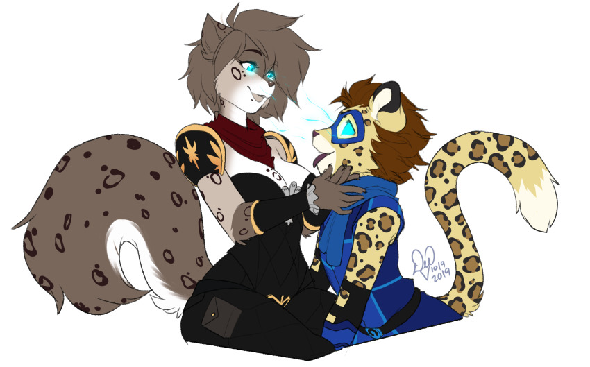 ash_(ashkelling) brown_hair cat_girl clothed femdom furry glowing glowing_eyes happy_trance kathrin_vaughan kittydee leopard_boy magic malesub open_mouth original simple_background twokinds