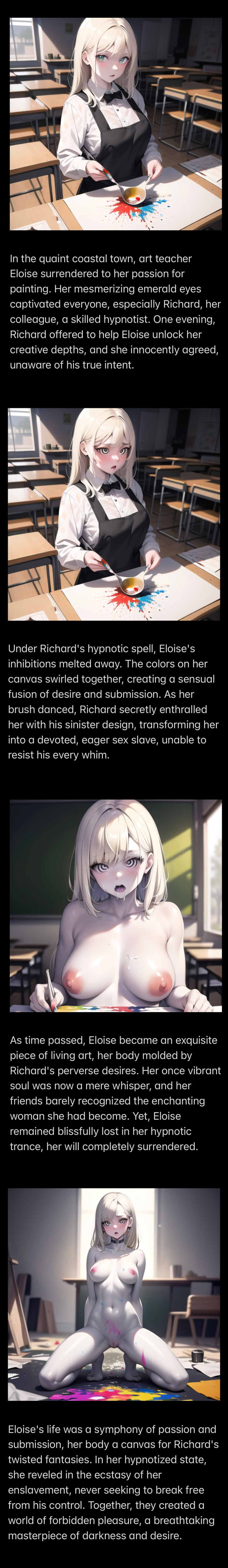 ai_art breasts caption choker classroom collar drool expressionless eye_roll femsub green_eyes kneeling manip mrswirly nude open_mouth pale_skin spiral_eyes spread_legs stable_diffusion_(ai) tagme text white_hair