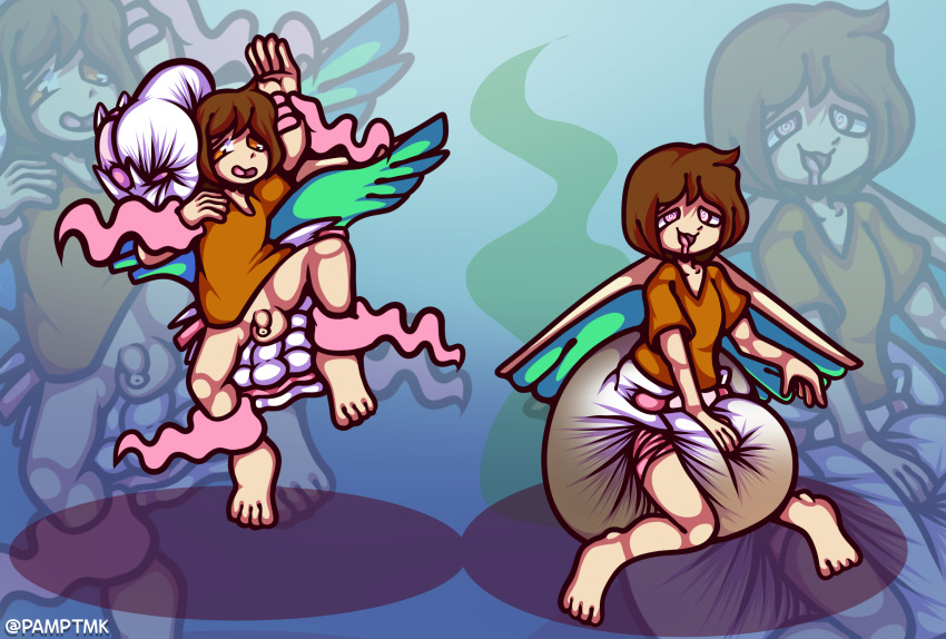 age_regression barefoot before_and_after bottomless brain_drain brown_hair diaper drool frost_d_tart_(starvagrant) happy_trance male_only malesub original penis phantom_hand scat spiral_eyes tmk-pamps wings