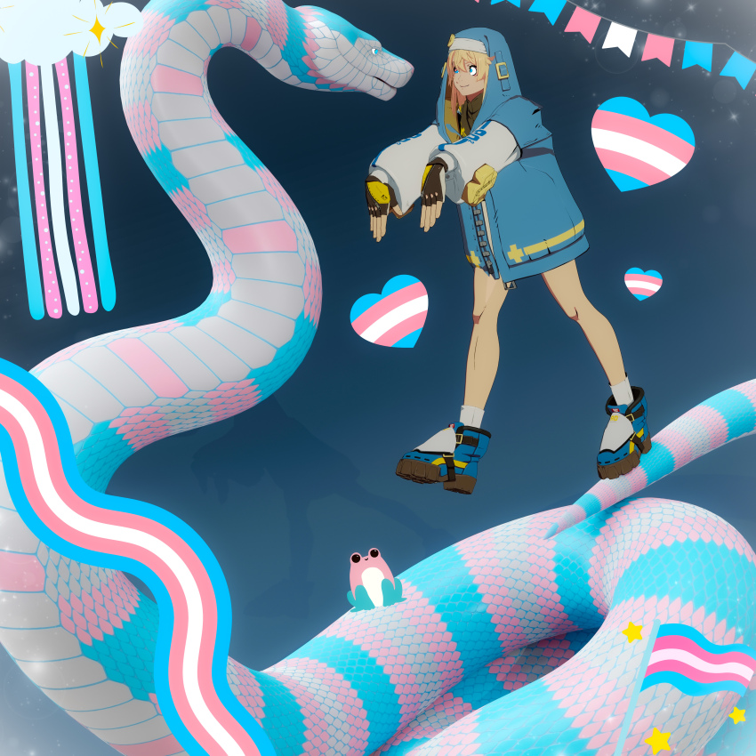 3d bare_legs blonde_hair blue_eyes boots bridget_(guilty_gear) clothed coil_loop_walk coils femsub fingerless_gloves gloves gradient_background guilty_gear happy_trance hood hoodie hypnotic_eyes hypnotized_walking itsybitsystories kaa_eyes legs shoes simple_background smile snake spiral_eyes sweater symbol_in_eyes transfem transgender_identity zombie_walk