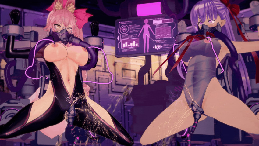 3d animal_ears animated animated_gif bb_(fate/extra_ccc) bodysuit bouncing_breasts breasts cables clothed_exposure corruption electricity erect_nipples fate/grand_order fate_(series) female_only femsub gas_mask glasses glowing glowing_eyes heavy_eyelids injection koikatsu! koyanskaya large_breasts leotard long_hair monitor multiple_girls multiple_subs navel nipples pink_hair purple_hair pussy_juice resisting restrained ribbon rubber sanmaba sex sex_machine side_ponytail spread_legs squirting sweat topless torn_clothes vaginal very_long_hair wires zipper