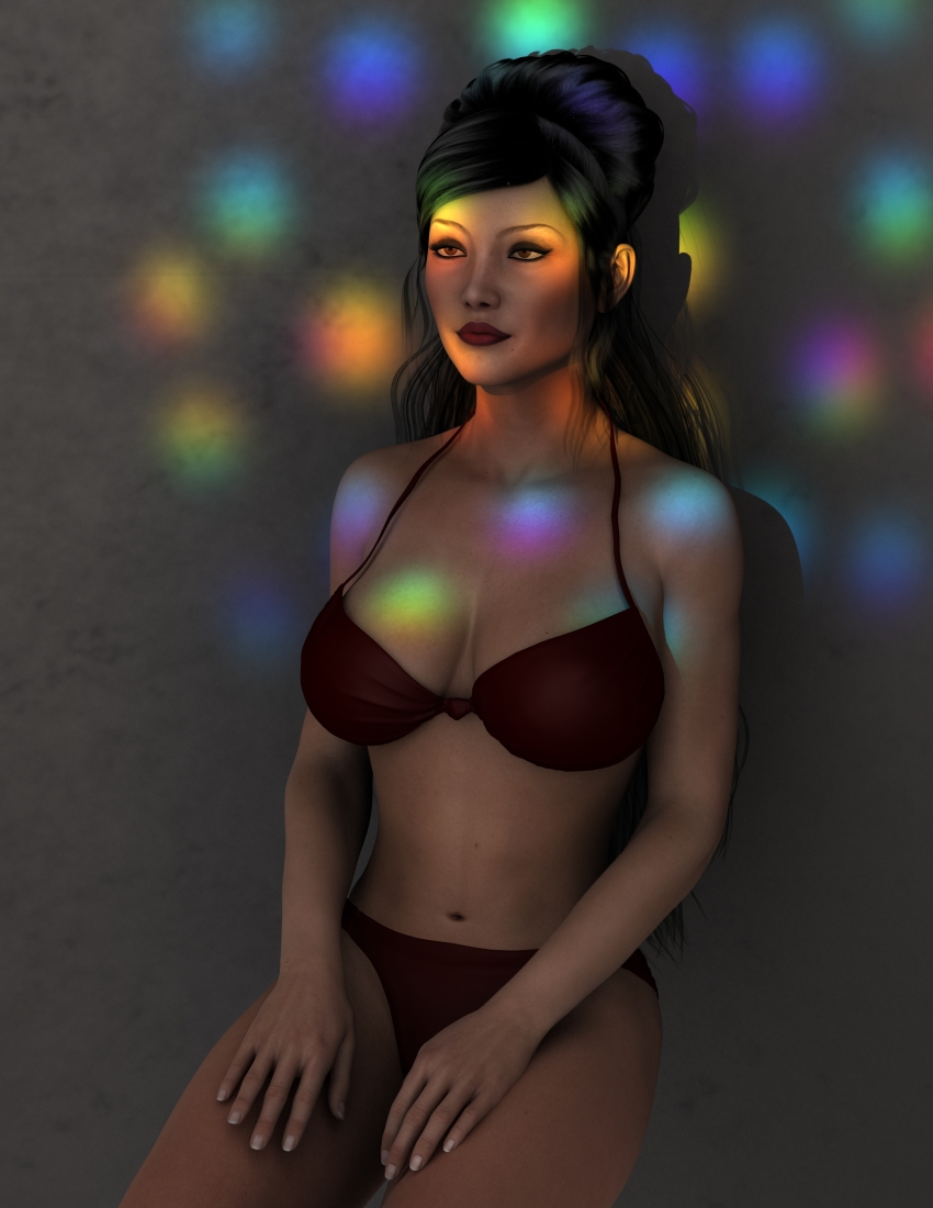 3d absurdres black_hair breasts character_request cleavage collarbone fem-force female_only femsub huge_breasts member9 milf red_eyes red_lipstick sitting solo tech_control