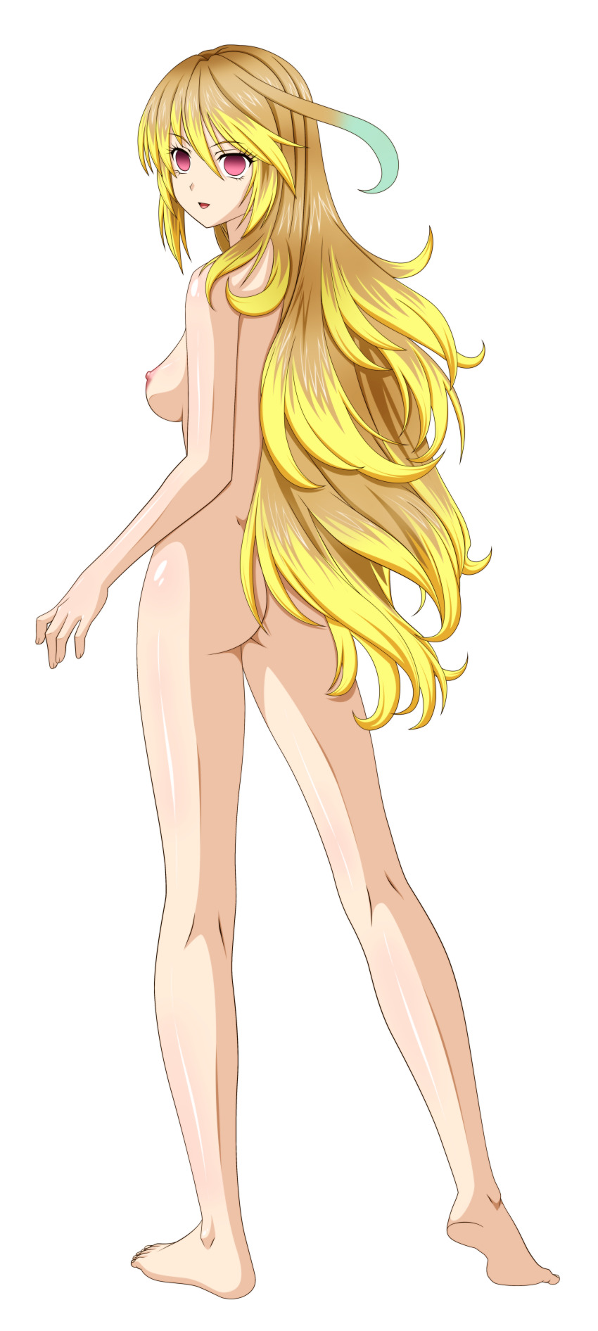 absurdres ahoge barefoot blonde_hair bottomless breasts empty_eyes feet femsub green_hair happy_trance long_hair milla_maxwell multicolored_hair nude tales_of_(series) tales_of_xillia tenzen topless transparent_background