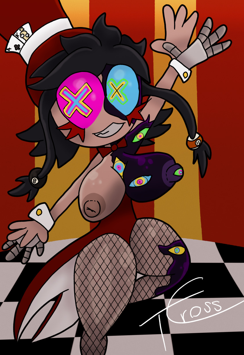 alternate_costume black_hair breasts corruption cyn_(murder_drones) femsub magician multicolored_eyes murder_drones robot_girl tcross the_amazing_digital_circus