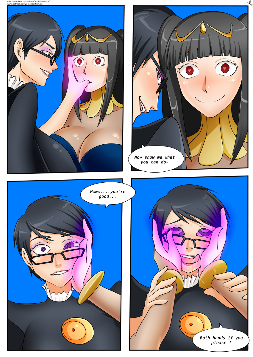 absurdres ahegao bayonetta bayonetta_(series) black_hair breasts cleavage comic consensual dazed drool english_text eye_roll female_only femdom femsub finger_in_mouth finger_sucking finger_to_mouth fire_emblem fire_emblem_awakening glasses happy_trance heart heart_eyes huge_breasts hypnotic_hands hypnotic_touch hypnotized_dom hypnotized_hypnotist jewelry large_breasts lip_biting long_hair magic nintendo oo_sebastian_oo open_mouth ring_eyes short_hair smile speech_bubble spiral_eyes submissive_hypnotist symbol_in_eyes text tharja tongue tongue_out yuri
