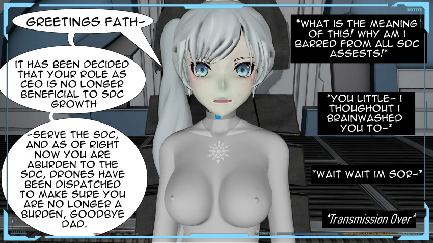 3d absurdres collar graybot jacques_schnee rwby tech_control tepmarmy text weiss_schnee