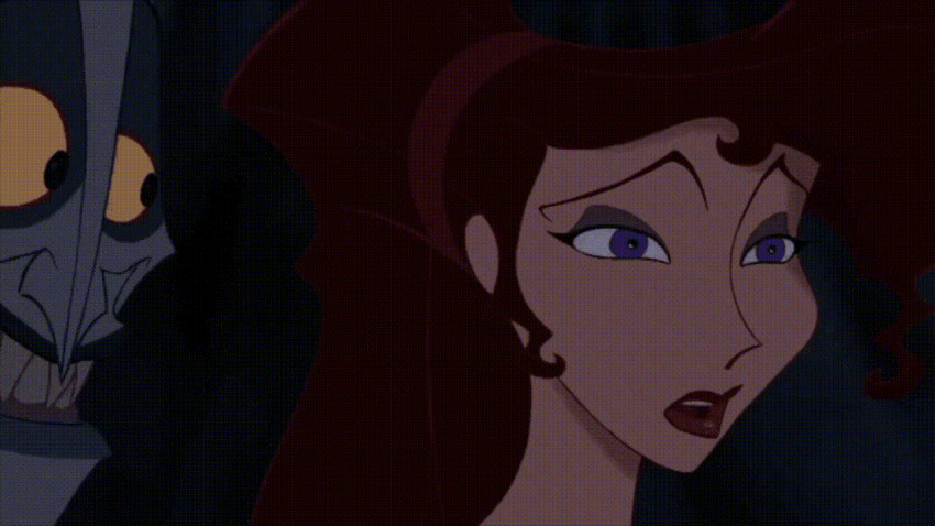 animated animated_gif black_sclera blue_eyes brown_hair clothed corruption disney empty_eyes evil_smile expressionless femsub glowing glowing_eyes hades_(hercules) hercules_(movie) long_hair maledom manip megara open_mouth origamiswami_(manipper) screencast smile text western