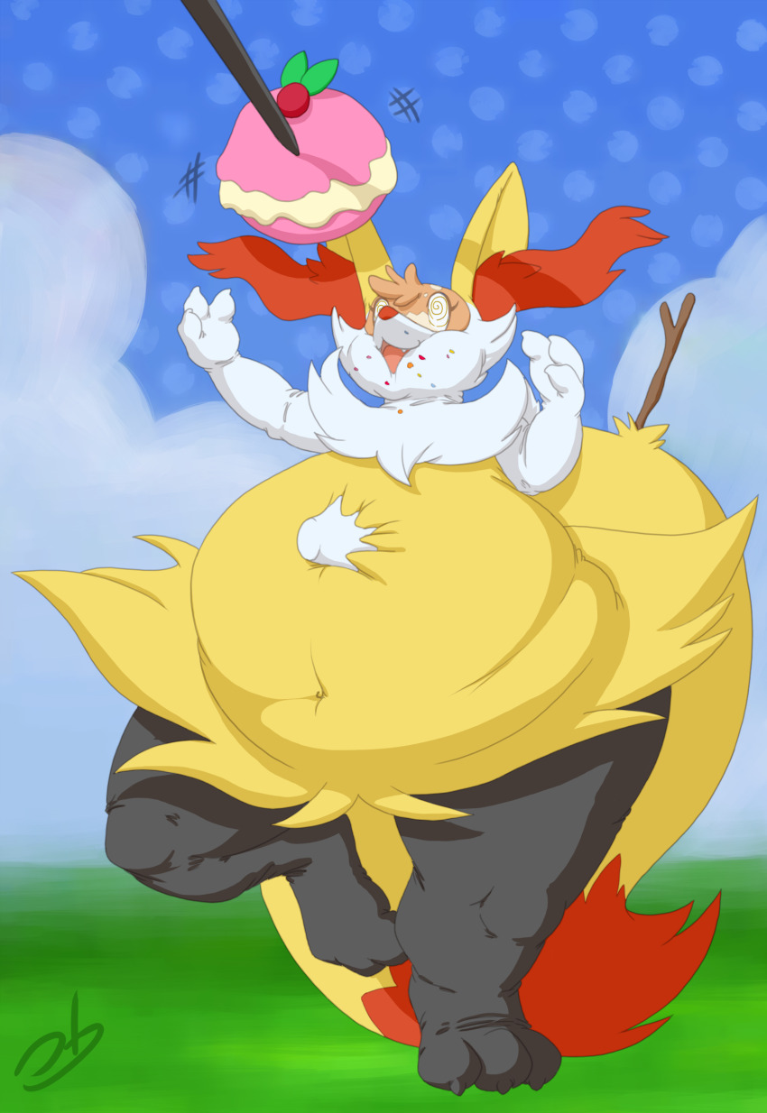 braixen fat furry happy_trance hypnotic_food male_only malesub nintendo open_mouth pokemon pokemon_(creature) solo spiral_eyes stormdragonblue symbol_in_eyes weight_gain