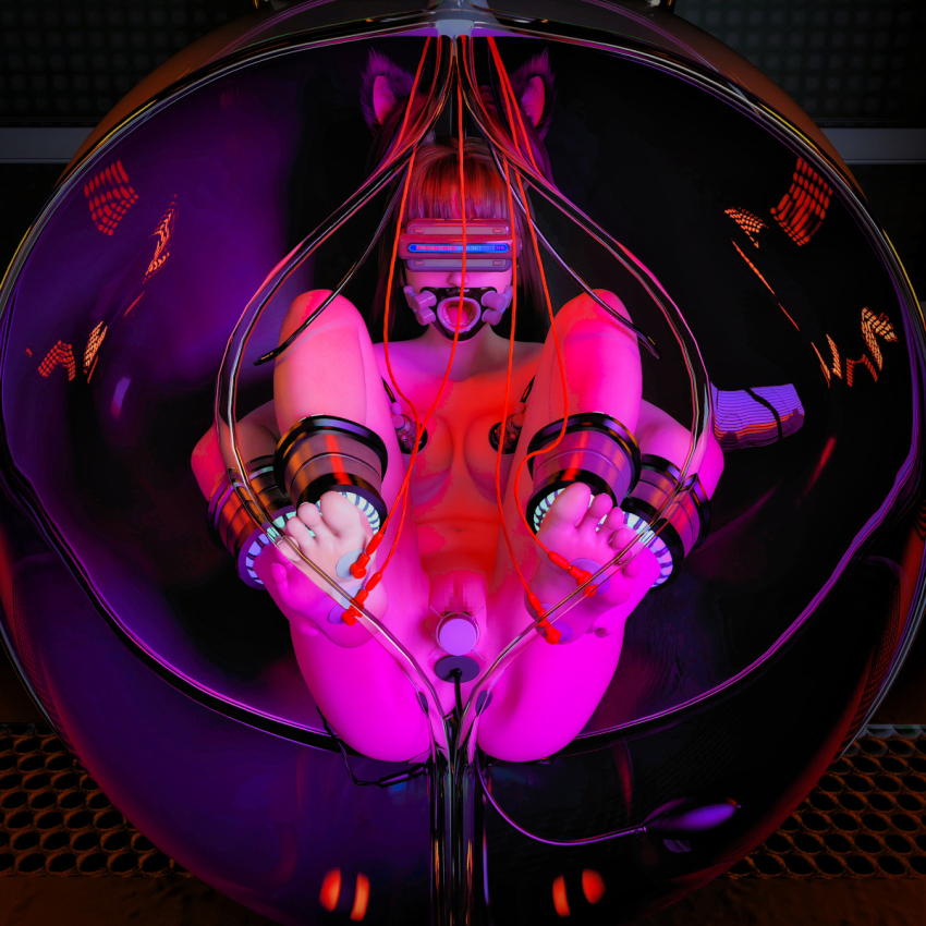 3d anal animal_ears bondage breast_sucking cables censored corruption cuffs doll.k double_penetration feet gag honey_select_2 long_hair nude on_back restrained sex_machine stasis_tank straight-cut_bangs tech_control vaginal vibrator visor wires
