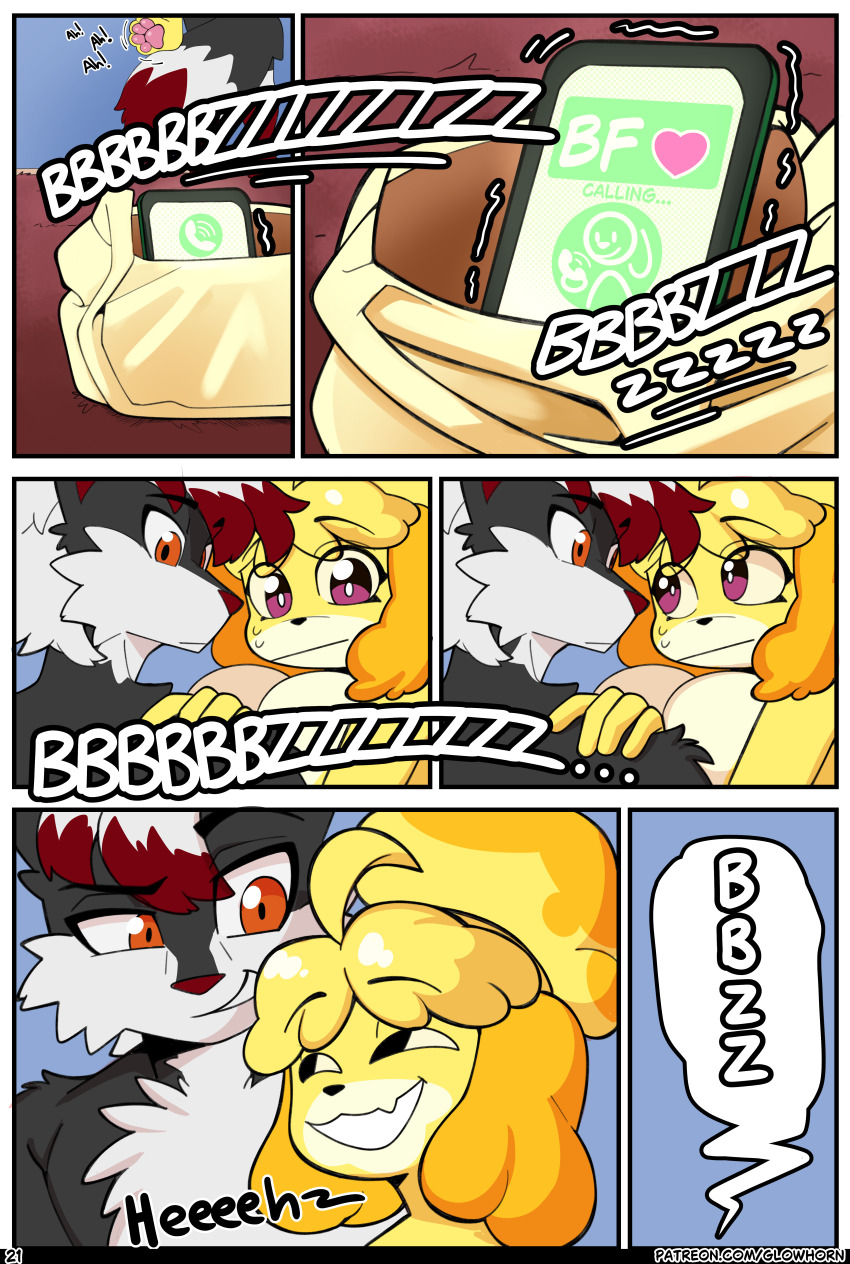absurdres against_wall animal_crossing artifact_the_fox black_eyes blonde_hair breasts cheating comic corruption dog_girl evil_smile eyelashes eyeshadow femsub fox_boy furry glowhorn isabelle_(animal_crossing) large_breasts looking_back magic makeup maledom netorare nintendo nude open_mouth orange_eyes original paws phone phone_call pink_eyes ponytail red_hair sex sharp_teeth shiny_skin shortstack simple_background size_difference smile smug sweat tied_hair vaginal white_hair