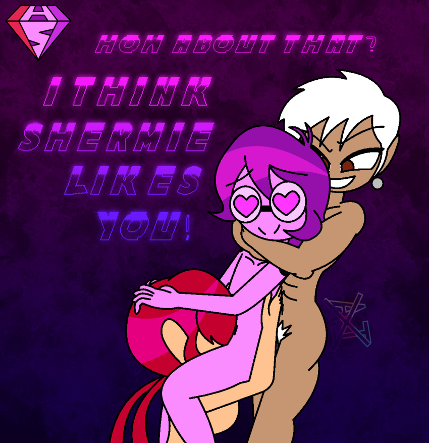 abs ahoge alien_boy bisexual brown_eyes earrings english_text eyebrows_visible_through_hair fellatio femdom glasses happy_trance heart_eyes hypno-scream_(hypnoscream) hypnoscream king_of_fighters large_breasts maledom malesub multiple_doms muscle_boy navel nude original pride_colors pubic_hair purple_hair purple_skin red_hair restrained sex shermie_(kof) shiny_hair simple_background smirk tan_skin text threesome underboob watermark white_hair yashiro_(king_of_fighters)