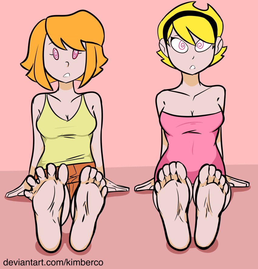 aged_up barefoot blonde_hair breasts feet female_only femsub foot_focus johnny_bravo_(series) kimberco large_breasts little_suzy mandy_(the_grim_adventures_of_billy_and_mandy) open_mouth spiral_eyes symbol_in_eyes the_grim_adventures_of_billy_and_mandy western