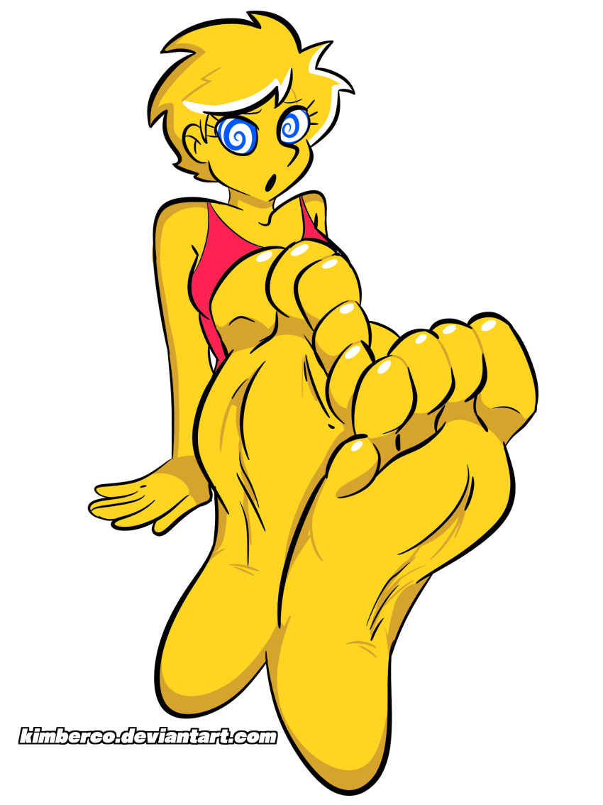 absurdres barefoot blonde_hair breasts feet female_only femsub foot_focus kimberco large_breasts lisa_simpson solo spiral_eyes symbol_in_eyes text the_simpsons transparent_background western yellow_skin