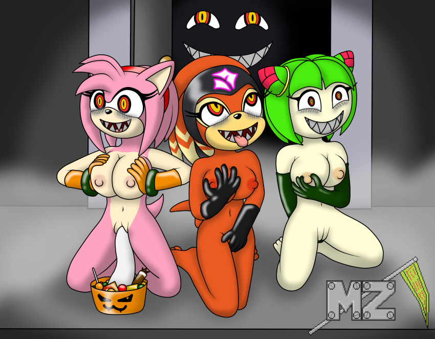 amy_rose blush boom_boo bottomless breasts cosmo_the_seedrian crotch_rub echidna_girl erect_nipples evil_smile eye_roll femsub furry ghost gloves green_hair halloween hedgehog_girl kneeling large_breasts masturbation metalzaki monster monster_girl multiple_girls nude plant_girl possession pussy shade_the_echidna sharp_teeth smile sonic_the_hedgehog_(series) tongue tongue_out topless