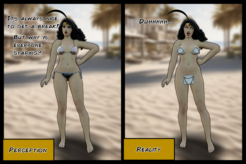 ahegao altered_common_sense altered_perception alternate_costume before_and_after bikini dc_comics femsub nude pasties saltygauntlet sticky_note wonder_woman