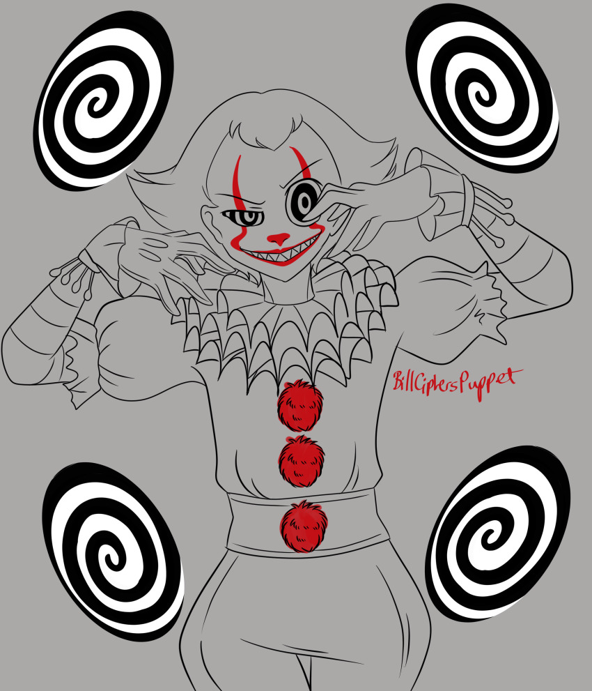 absurdres billcipherspuppet clown hypnotic_eyes it male_only maledom monochrome pennywise short_hair