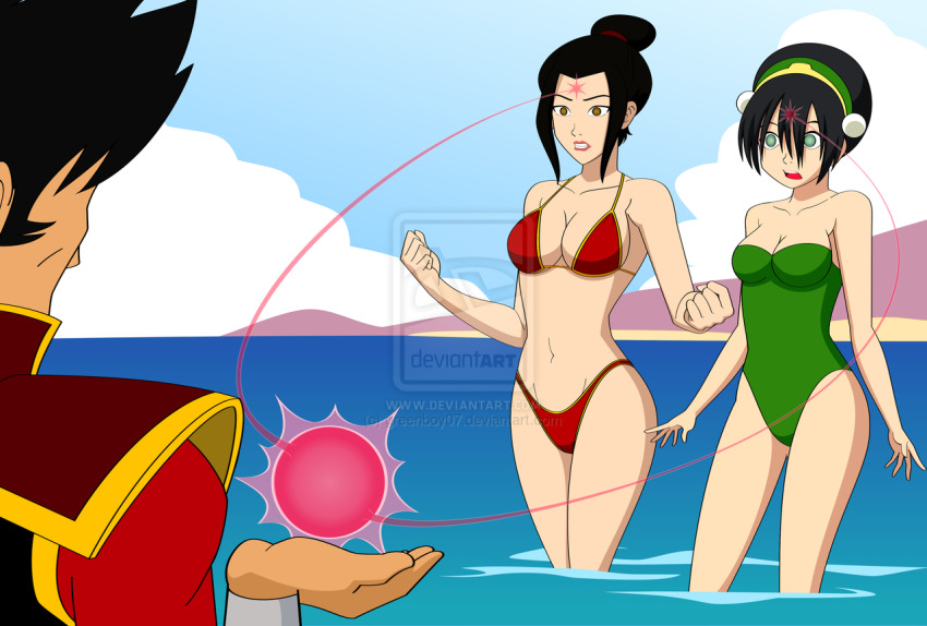 avatar_the_last_airbender azula beach bikini black_hair breasts empty_eyes femsub hypnotic_orb jimryu large_breasts magic maledom multiple_girls multiple_subs nickelodeon one-piece_swimsuit open_mouth princess short_hair standing swimsuit toph watermark western