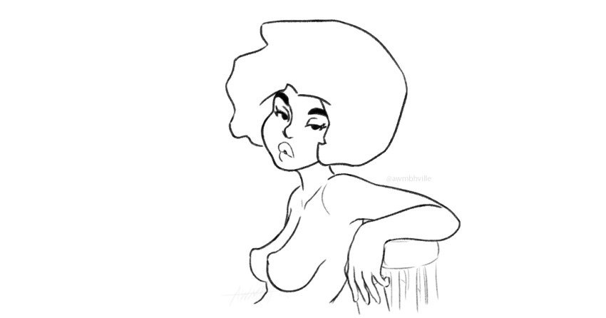 afro animated animated_gif awmbh breasts consensual dialogue female_only femsub greyscale machiatto(awmbh) monochrome open_mouth sleeping text topless western