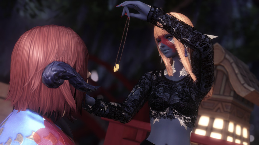3d alequin blonde_hair breasts coin female_only femdom femsub final_fantasy_xiv pendulum red_hair tagme