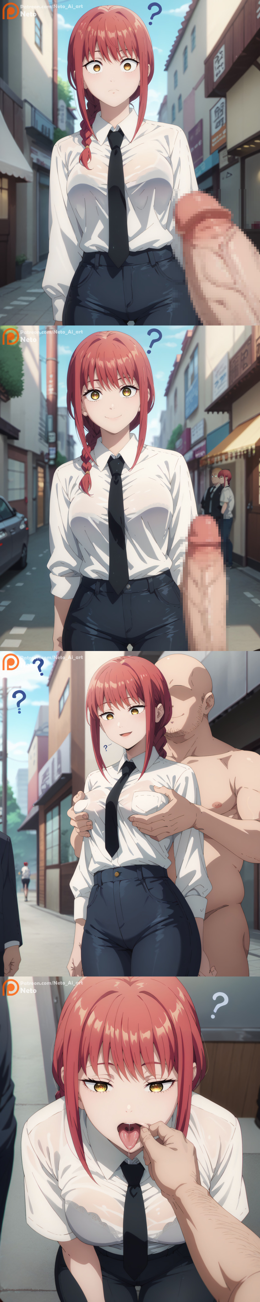 ai_art altered_common_sense bald bra braid breast_grab censored chainsaw_man clothed confused drool fat femsub finger_in_mouth groping makima_(chainsaw_man) maledom neto_(generator) no_eyes nude open_mouth penis red_hair see-through tongue underwear yellow_eyes