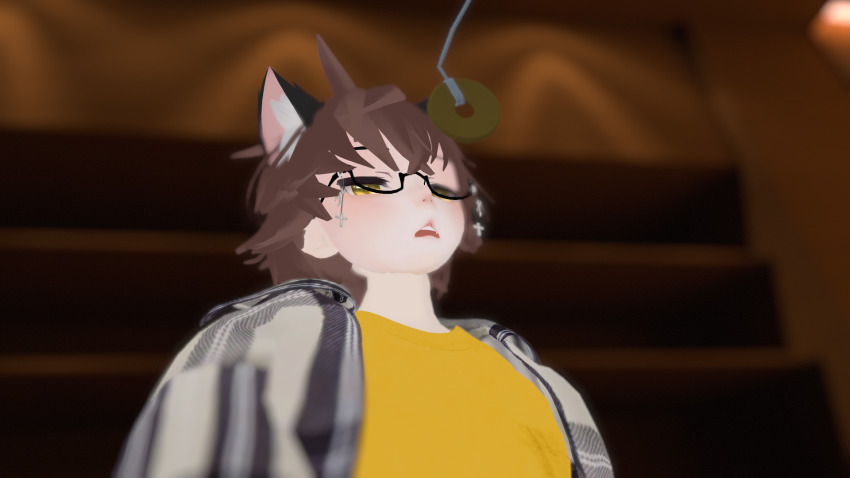 brown_hair cat_boy glasses male_only malesub open_mouth pendulum vrchat yellow_eyes