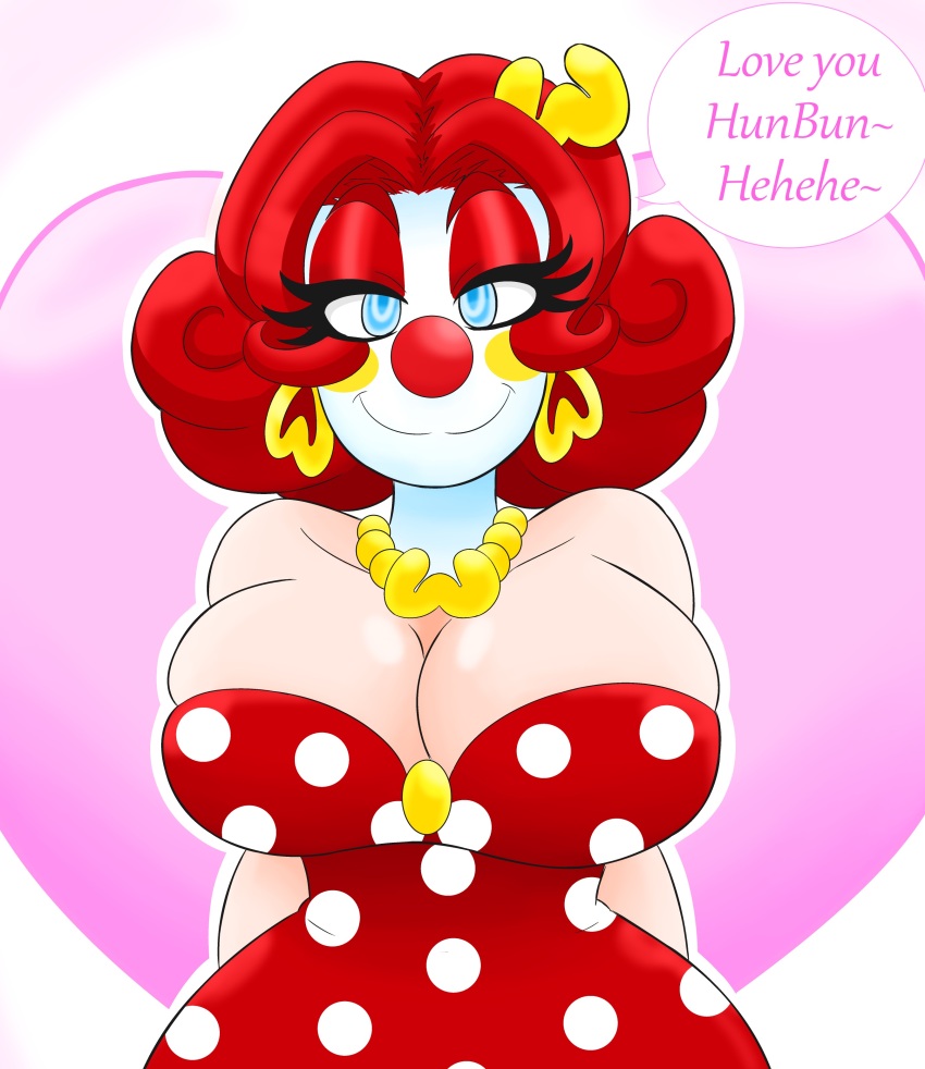 absurdres blue_eyes breasts clown domestication dress earrings femsub happy_trance jewelry kobi94 large_breasts looking_at_viewer necklace original pov pov_dom red_hair rozy short_hair spiral_eyes stepfordization symbol_in_eyes text