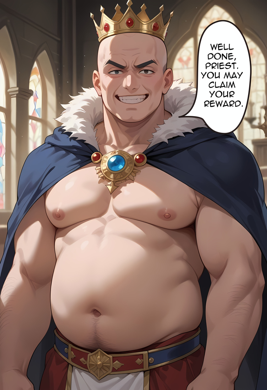 absurdres ai_art crown dialogue english_text esccc_(generator) evil_smile frieren:_beyond_journey's_end male_only maledom preview royalty smile solo speech_bubble text