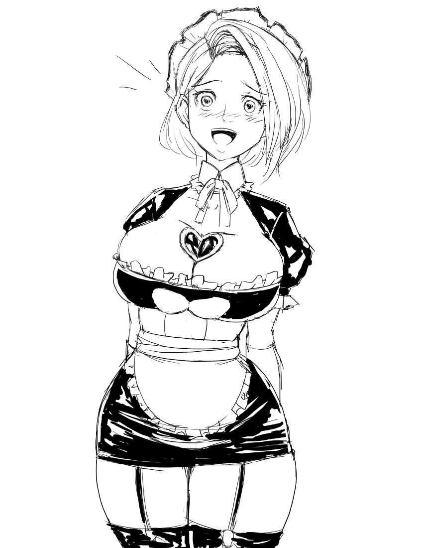 absurdres breasts female_only femsub greyscale happy_trance jill_valentine large_breasts maid maid_headdress neo-izayoi open_mouth resident_evil short_hair symbol_in_eyes tech_control