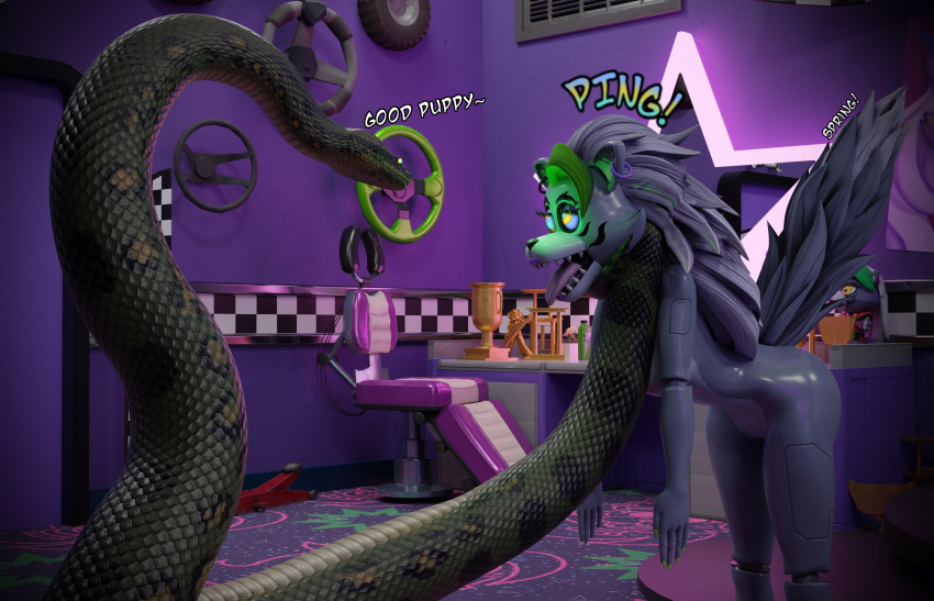 3d breasts coils disney femsub five_nights_at_freddy's five_nights_at_freddy's:_security_breach furry green_hair itsybitsystories kaa kaa_eyes lipstick makeup maledom nude purple_hair robot robot_girl roxanne_wolf silver_hair snake tagme the_jungle_book wolf_girl