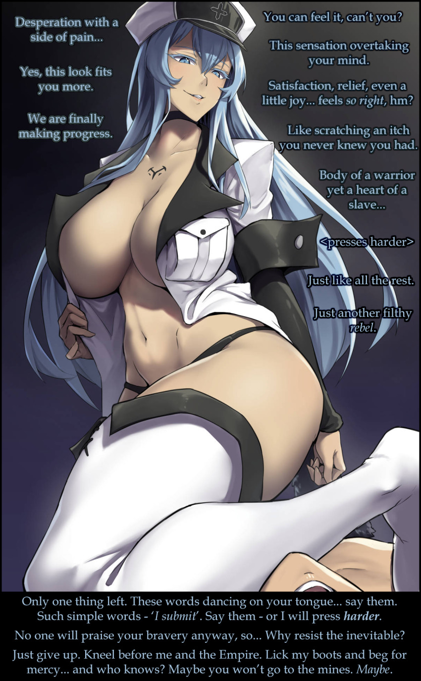 akame_ga_kill! caption caption_only english_text esdeath femdom military_uniform mind_break packge stewarone_(manipper) text torture