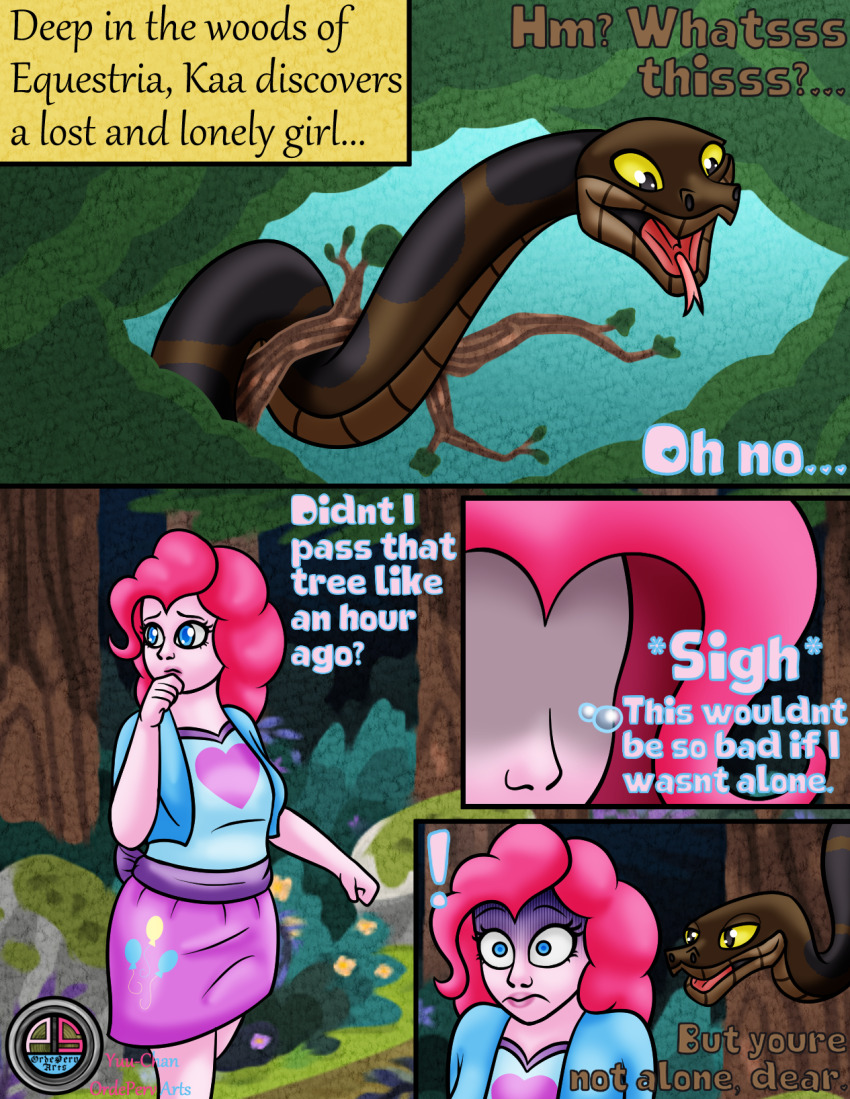 coils comic disney equestria_girls kaa long_hair my_little_pony ordeper_arts personification pink_hair pinkie_pie snake text the_jungle_book yuu-chan
