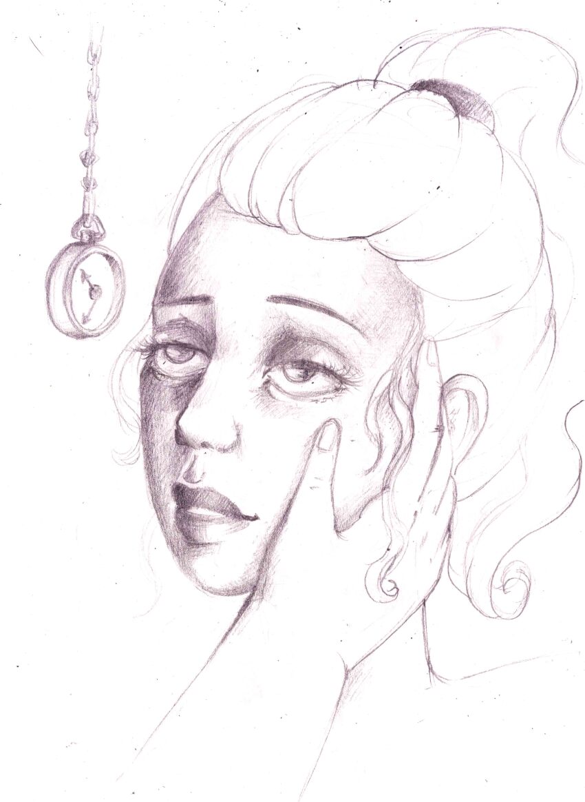absurdres dazed expressionless female_only femsub happy_trance justsketchingviolets open_mouth original pendulum pocket_watch sketch traditional