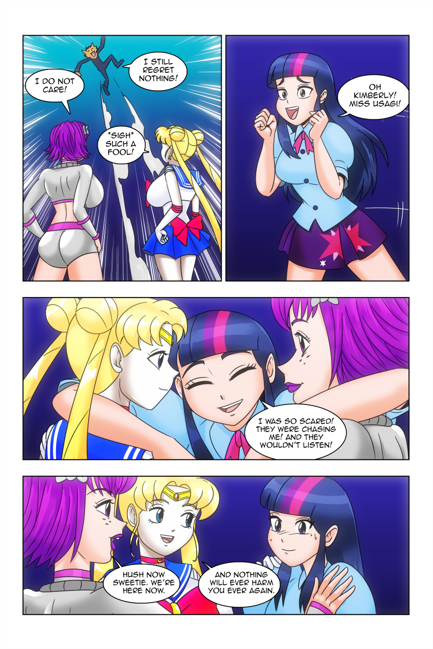 ataru_moroboshi blonde_hair bow choker comic crossover dialogue earrings equestria_girls freckles furry hair_buns kimberly_smith_(daveyboysmith9) large_breasts long_hair magical_girl multicolored_hair my_little_pony original purple_eyes purple_hair purple_lipstick sailor_moon sailor_moon_(series) short_hair short_skirt smile story text twintails urusei_yatsura wadevezecha wolf_boy