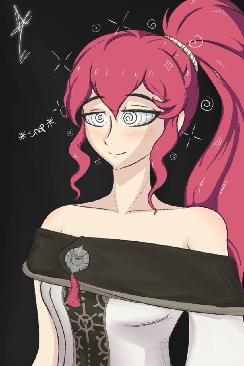 anna_(fire_emblem) breasts drool electricity femsub finger_snap fire_emblem fire_emblem_three_houses nintendo ponytail spiral_eyes symbol_in_eyes text transparenttexture