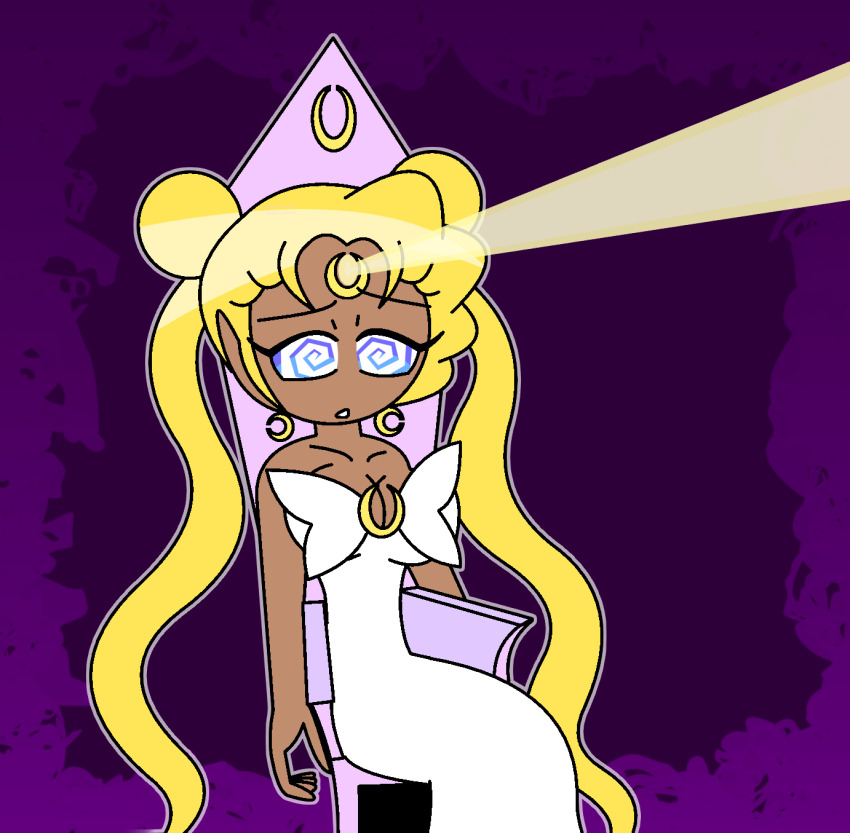 beam black_skin cleavage femsub hypnoscream magic purple_background sailor_moon sailor_moon_(series) sitting spiral_eyes spiralwash_eyes
