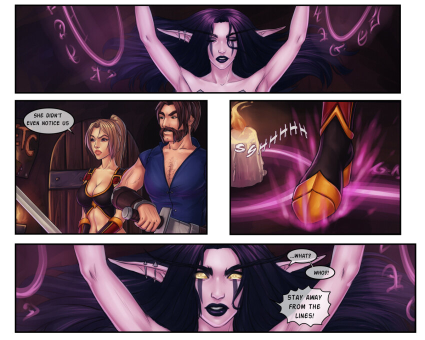 black_hair blonde_hair breasts brown_hair comic demon demon_girl elf elf_ears femdom femsub large_breasts long_hair magic malesub monster_girl multiple_subs open_clothes personalami succubus text warcraft western world_of_warcraft