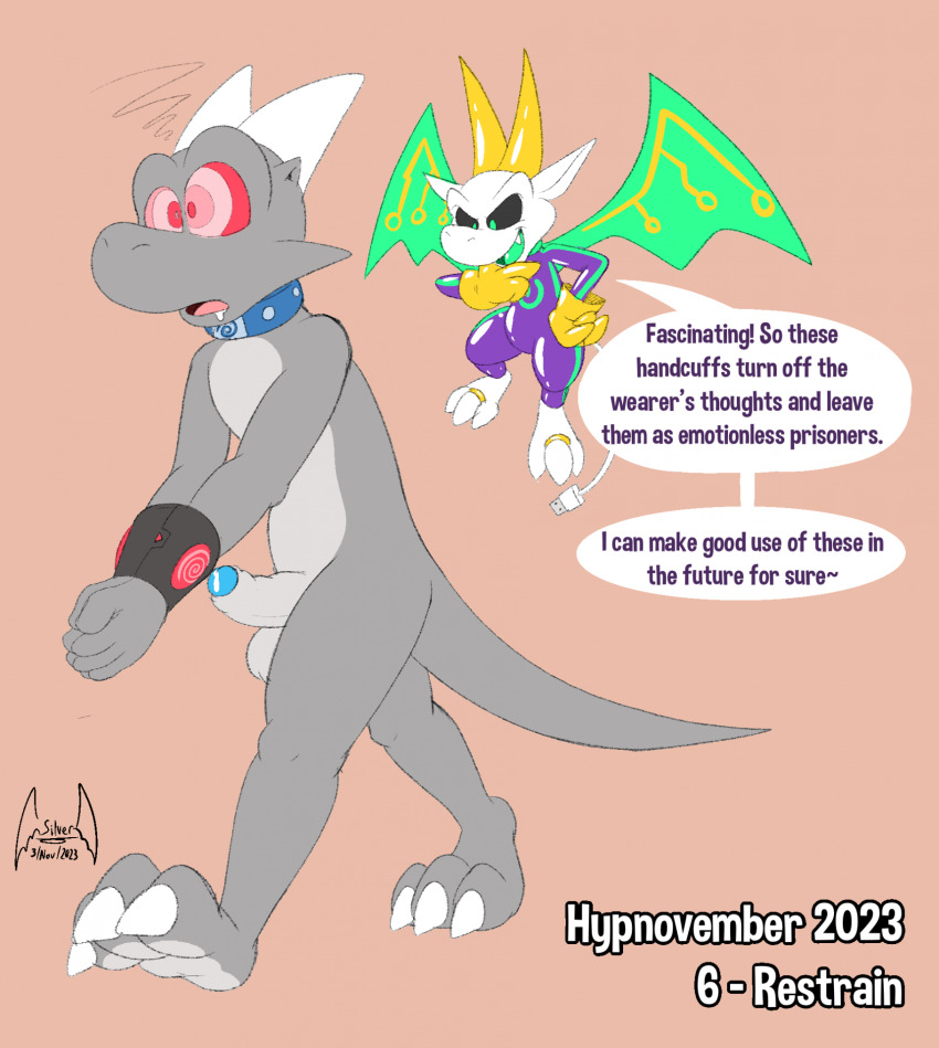 bottomless claws collar dazed dragon_boy drool erection expressionless furry hypnotic_accessory hypnotized_walking hypnovember kaa_eyes male_only malesub non-human_feet nude open_mouth original penis precum reboot_(silverdragon) silver_(silverdragon) silverdragon text topless