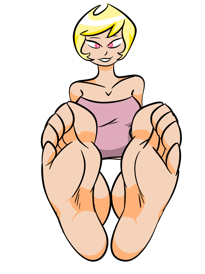 absurdres aged_up barefoot blonde_hair dazed feet female_only femsub foot_focus foot_worship happy_trance kimberco mandy_(the_grim_adventures_of_billy_and_mandy) open_mouth smile solo text the_grim_adventures_of_billy_and_mandy western