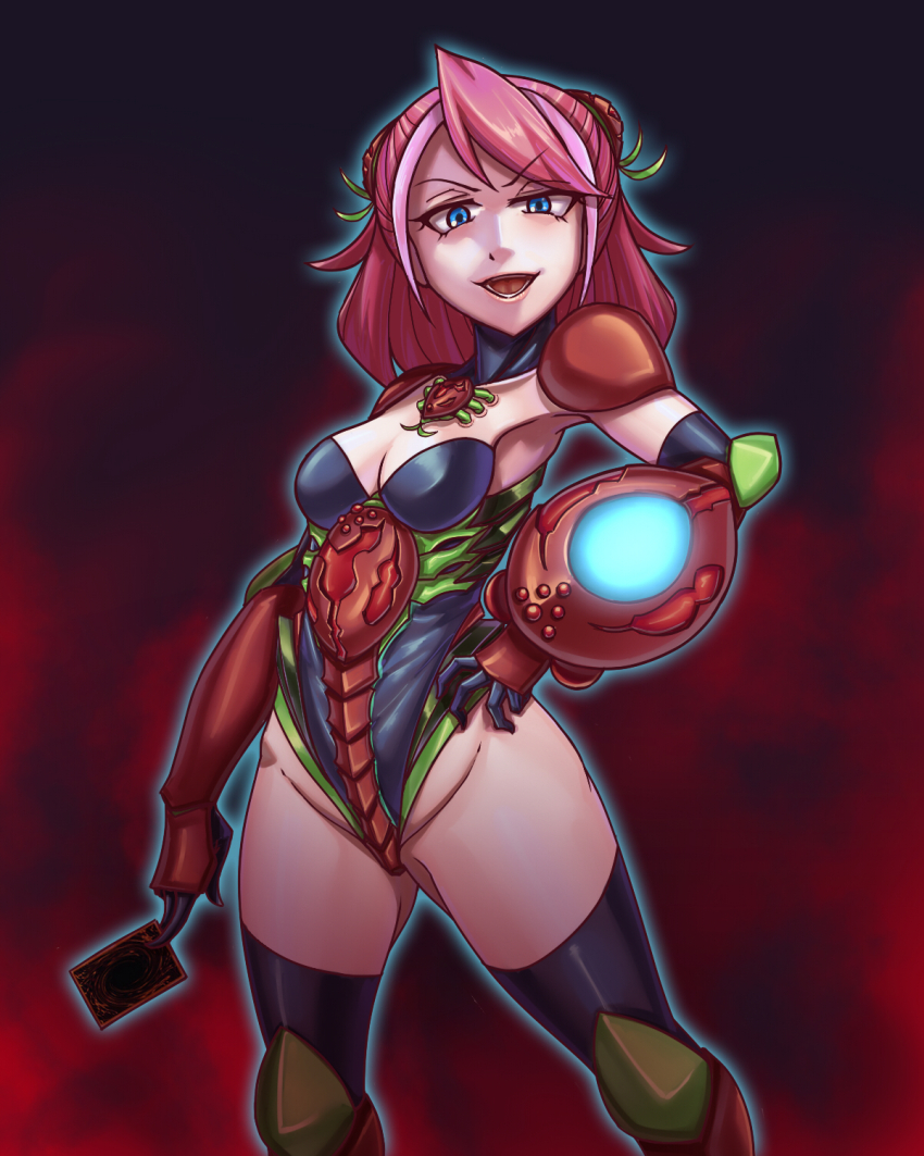 blue_eyes breasts corruption glowing leebigtree living_costume open_mouth parasite parasite_fusioner pink_hair transformation yu-gi-oh! yu-gi-oh!_arc-v zuzu_boyle