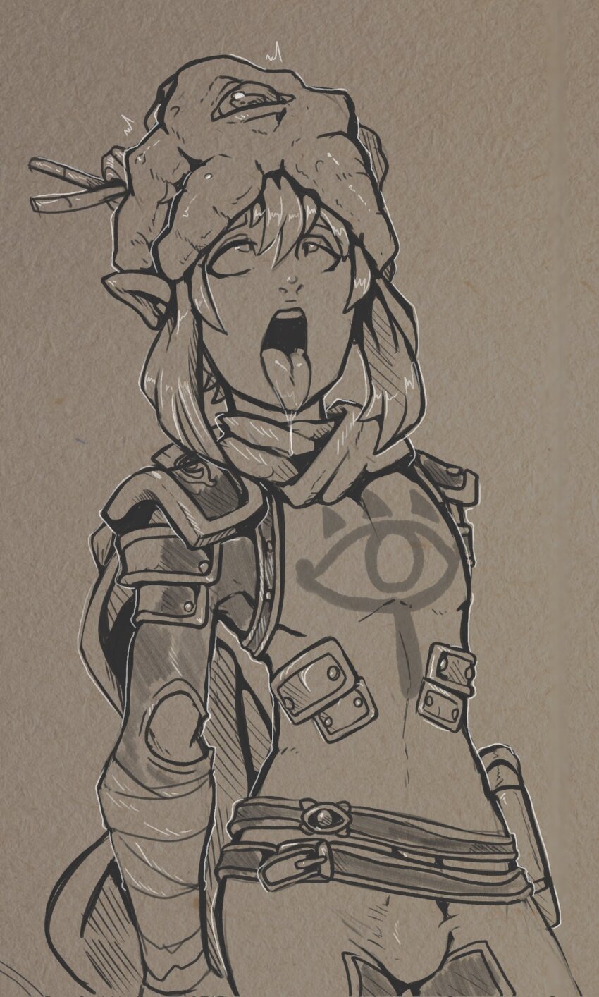 ahegao breath_of_the_wild bulge crossed_eyes drool elf_ears erection eye_roll flat_chest link male_only malesub monochrome nintendo open_mouth parasite penis reliusmax short_hair standing starro the_legend_of_zelda tongue tongue_out