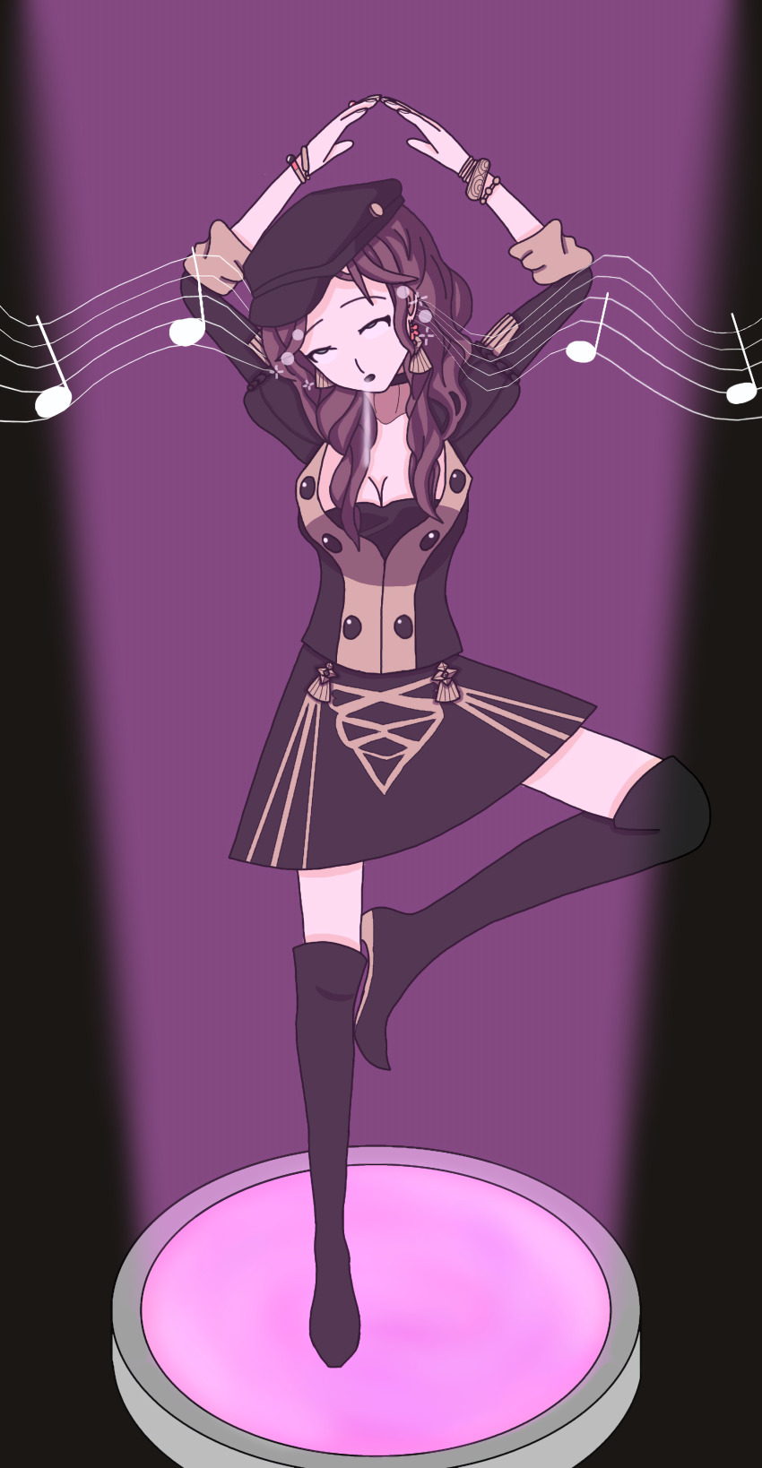 absurdres ballerina brown_hair clothed dancing dazed dorothea_arnault drool esbypno eye_roll female_only femsub fire_emblem fire_emblem_three_houses green_eyes hat hypnotic_audio hypnotic_music nintendo open_mouth solo