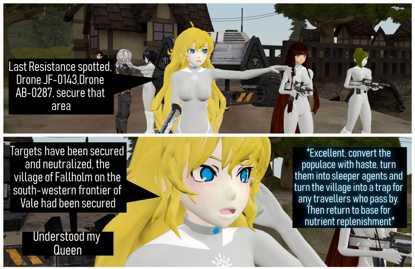 3d absurdres collar comic female_only femsub graybot harem multiple_girls rwby tagme tech_control tepmarmy text yang_xiao_long