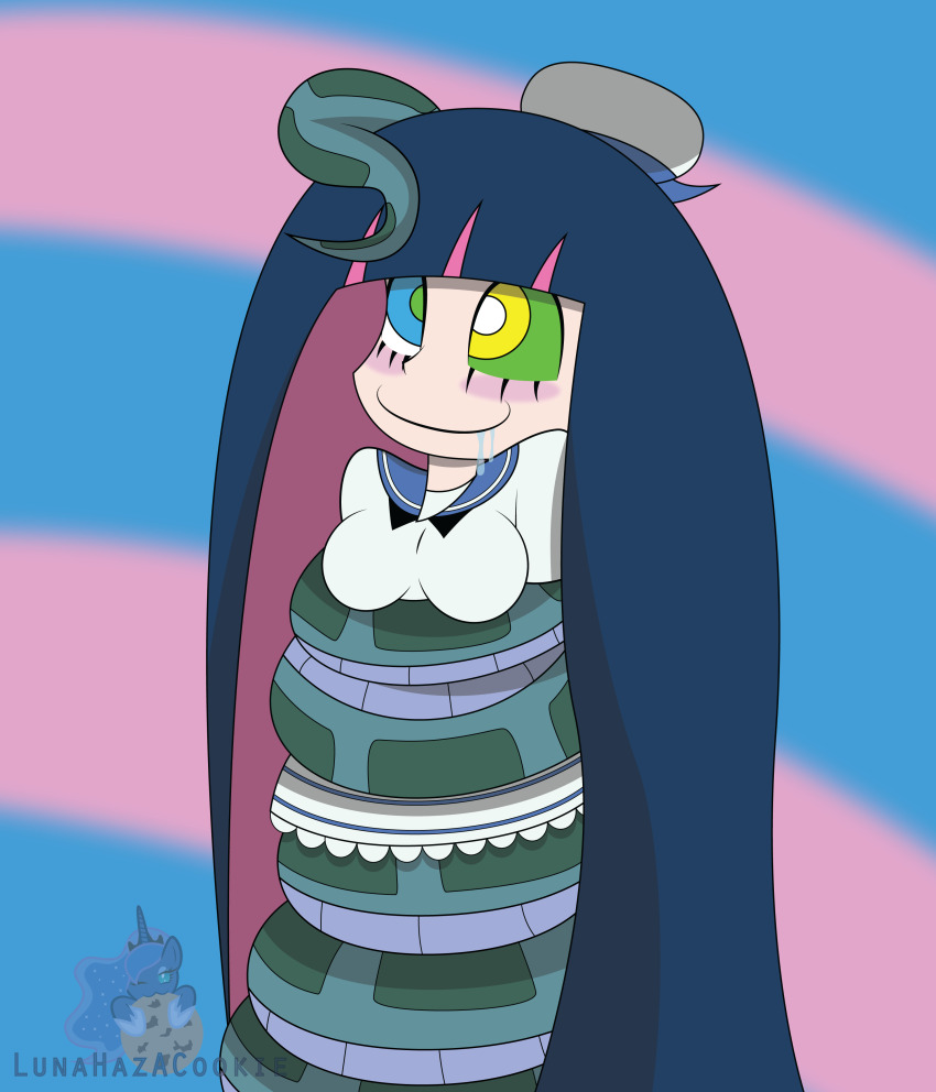 absurdres blush coils disney drool femsub gradient_background happy_trance hat kaa kaa_eyes long_hair lunahazacookie panty_and_stocking_with_garterbelt snake stocking the_jungle_book