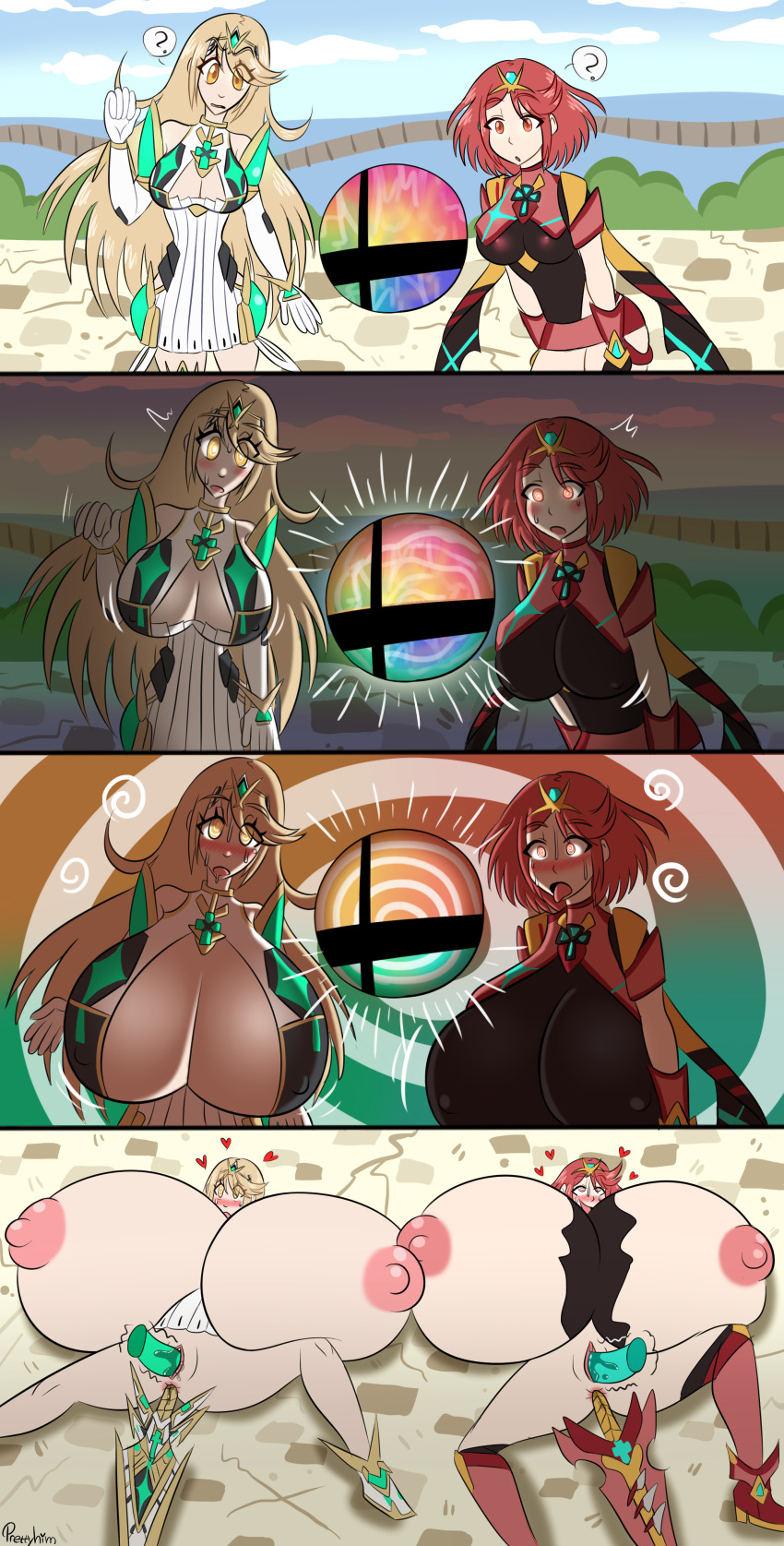 absurdres anal blonde_hair bottomless breast_expansion breasts cleavage comic dress erect_nipples female_only femsub gloves happy_trance huge_breasts hyper_breasts hypnotic_orb large_breasts long_hair masturbation mythra_(xenoblade) nintendo nude open_mouth opera_gloves orb prettyhim pussy pussy_juice pyra_(xenoblade) red_hair sex sex_toy short_hair spiral_eyes super_smash_bros. sword symbol_in_eyes topless vibrator xenoblade_chronicles xenoblade_chronicles_2