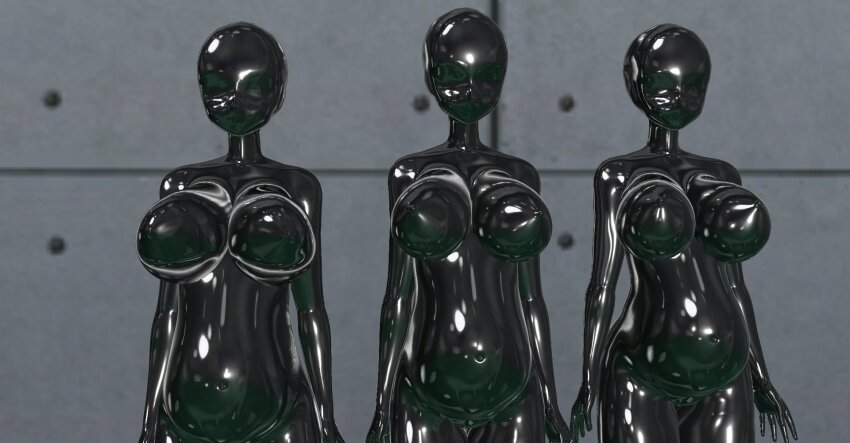 3d bodysuit breasts catsuit custom_maid_3d_2 drone faceless female_only femsub hidoi_koto_suru_man huge_breasts large_breasts latex mask multiple_girls multiple_subs pregnant rubber standing standing_at_attention